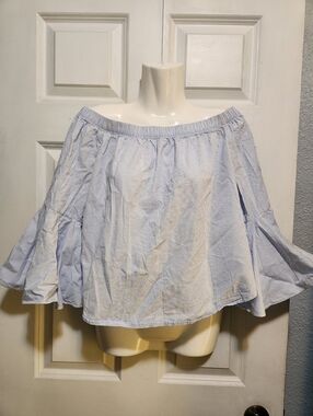 Forever 21 Blue and White Pinstripe Off-Shoulder Top